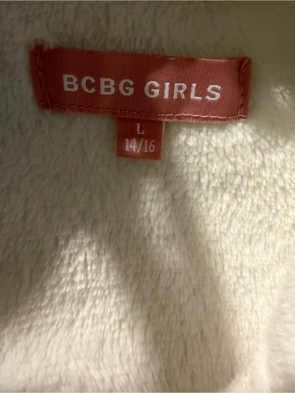 BCBG Girls~Soft~Fuzzy~Off-White~Metallic Gold Polka Dot~Pullover~Hoodie~Size L - Picture 2 of 13